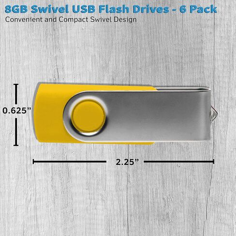 6 Swivel USB Flash Drives Pack, 8GB - Pocket Size, Long Data Retention - Yellow in Kuwait