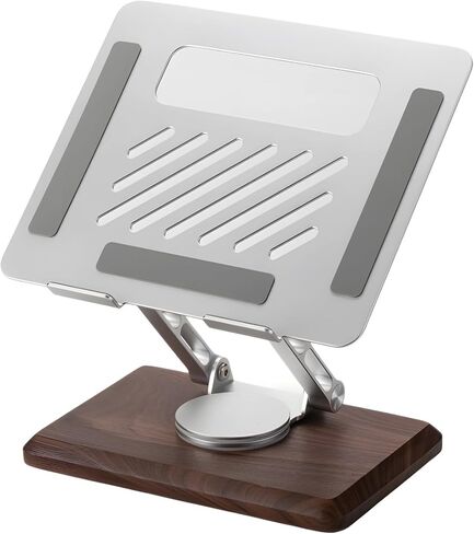 Desk Mount for Laptops, Height Adjustable, with 360° Rotating Base, Ventilated Design for Cooling, Foldable Wooden Laptop Stand with Aluminum Alloy Panel in Saudi Arabia