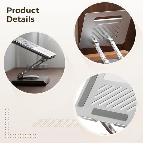 Desk Mount for Laptops, Height Adjustable, with 360° Rotating Base, Ventilated Design for Cooling, Foldable Wooden Laptop Stand with Aluminum Alloy Panel in Saudi Arabia
