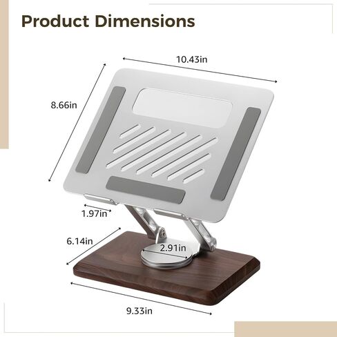 Desk Mount for Laptops, Height Adjustable, with 360° Rotating Base, Ventilated Design for Cooling, Foldable Wooden Laptop Stand with Aluminum Alloy Panel in Saudi Arabia