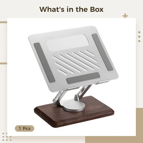 Desk Mount for Laptops, Height Adjustable, with 360° Rotating Base, Ventilated Design for Cooling, Foldable Wooden Laptop Stand with Aluminum Alloy Panel in Saudi Arabia