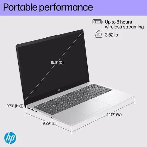 HP 2025 الكمبيوتر المحمول | 15-FD000 | 15.6 "1920 x 1080 Touch | Intel-10 Core i5-1334u | Intel Iris Xe Graphics | 16GB DDR4 | 512GB SSD | Windows 11 Home | Wi-Fi 6-Bluetooth 5.3-720p HD Camera-Silver-Silver in Kuwait