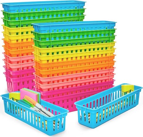 Juvale 12-Pack Pencil Holder Trays and Organization Baskets - Plastic Caddy for Desk and Elementary Teacher Supplies for Classroom Decoration (Rainbow) in Saudi Arabia