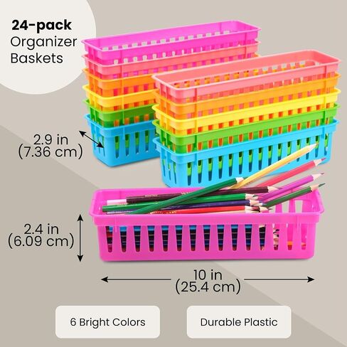 Juvale 12-Pack Pencil Holder Trays and Organization Baskets - Plastic Caddy for Desk and Elementary Teacher Supplies for Classroom Decoration (Rainbow) in Saudi Arabia