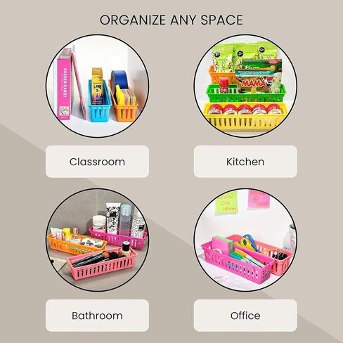 Juvale 12-Pack Pencil Holder Trays and Organization Baskets - Plastic Caddy for Desk and Elementary Teacher Supplies for Classroom Decoration (Rainbow) in Saudi Arabia