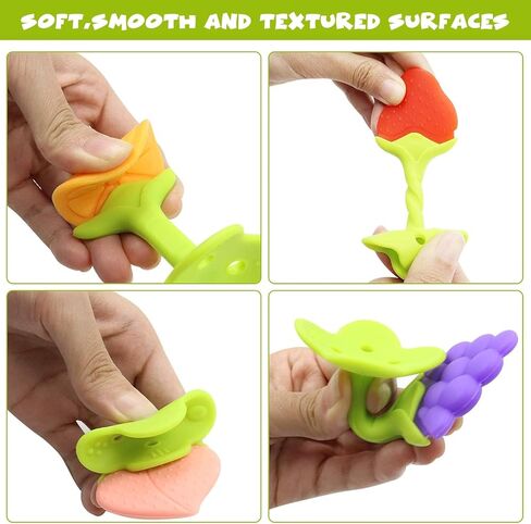 5 PCS Baby Teething Toys, Bagvhandbagro Soft Fruit Teething Toys for Babies 0-6 Months 6-12 Months, Silicone Baby Teethers Stick Freezer Safe for Infants and Toddlers in Kuwait