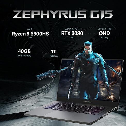 asus ROG Zephyrus G15 15.6'' 240Hz QHD Gaming Laptop, AMD Ryzen 9 6900HS, GeForce RTX 3080 8GB GDDR6, 40GB DDR5 RAM, 1TB PCIe SSD, HD Webcam, Win 11 Pro, Gray, 32GB USB Card (Renewed) in Saudi Arabia