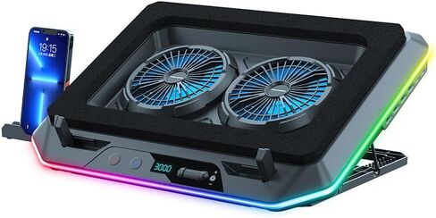 KYOLLY 2024 Upgarde Metal RGB Laptop Cooling Pad Gaming Laptop Cooler with 2 Large Fans, Adjustable Fan Speed, 7 Height Stand, 10 Modes Light with Memory Function for 10-17.3 Inch Laptops… in Saudi Arabia