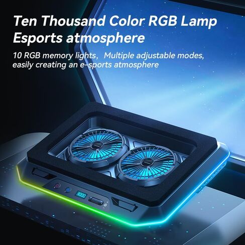 KYOLLY 2024 Upgarde Metal RGB Laptop Cooling Pad Gaming Laptop Cooler with 2 Large Fans, Adjustable Fan Speed, 7 Height Stand, 10 Modes Light with Memory Function for 10-17.3 Inch Laptops… in Saudi Arabia