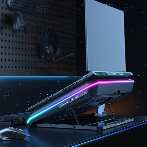 KYOLLY 2024 Upgarde Metal RGB Laptop Cooling Pad Gaming Laptop Cooler with 2 Large Fans, Adjustable Fan Speed, 7 Height Stand, 10 Modes Light with Memory Function for 10-17.3 Inch Laptops… in Saudi Arabia