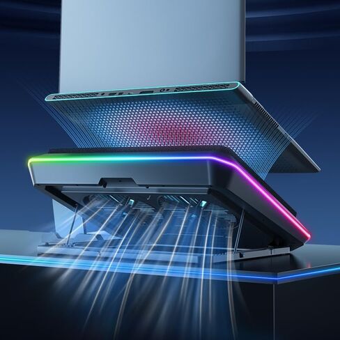 KYOLLY 2024 Upgarde Metal RGB Laptop Cooling Pad Gaming Laptop Cooler with 2 Large Fans, Adjustable Fan Speed, 7 Height Stand, 10 Modes Light with Memory Function for 10-17.3 Inch Laptops… in Saudi Arabia