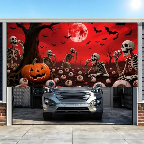 7 X 16 Ft Halloween Garage Door Cover, Large Hanging Pumpkin Backdrop Door Cover, Halloween Garage Wall Decorations, for Outdoor Parties & Photography Background,Pumpkin in Saudi Arabia