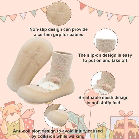 Baby Sock Shoes Toddler Cartoon Soft Rubber Sole Non Slip Indoor Floor Slipper for Infant Boys Girls First Walking Trainers Shoe in Kuwait