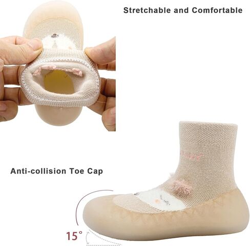 Baby Sock Shoes Toddler Cartoon Soft Rubber Sole Non Slip Indoor Floor Slipper for Infant Boys Girls First Walking Trainers Shoe in Kuwait