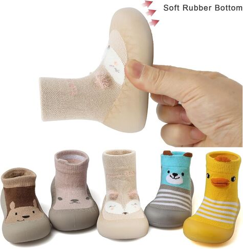 Baby Sock Shoes Toddler Cartoon Soft Rubber Sole Non Slip Indoor Floor Slipper for Infant Boys Girls First Walking Trainers Shoe in Kuwait