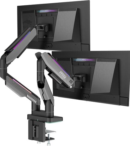MSI MAG MT201D - أذرع حامل شاشة مزدوجة عالية التحمل، دعم 17-45 بوصة، متوافقة مع VESA، حامل زنبركي قابل للتعديل، 44 رطلاً لكل شاشة، مشبك وحلقة تثبيت، لوحة تحرير سريعة - أسود in Saudi Arabia