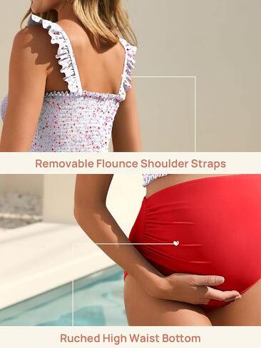 Summer Mae Maternity High Waist Bikini Swimsuit Two Piece Ruffled Hem Cute Bathing Suit Floral Pregnancy Swimwear in Kuwait