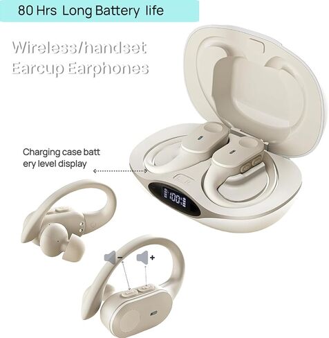 سماعات الأذن اللاسلكية سماعات Bluetooth ، بطارية 80 ساعة مع علبة الشحن ، Bluetooth 5.3 ، الأزرار المادية ، تطبيق الترجمة في الوقت الفعلي ، خطافات أذن رياضية للتشغيل/الصالة الرياضية/السفر (أسود) in Saudi Arabia