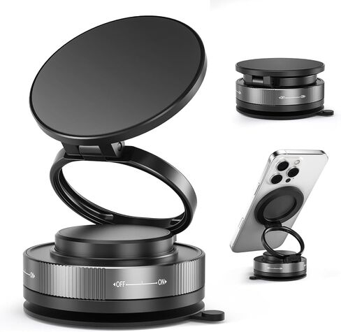 Upgraded Nano Gel Magnetic Car Phone Holder with Vacuum Suction Cup and Foldable Design for Car, Bathroom, Yoga Wall Mount, Kitchen Stand, Compatible with MagSafe and All Smartphones in Kuwait