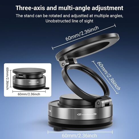 Upgraded Nano Gel Magnetic Car Phone Holder with Vacuum Suction Cup and Foldable Design for Car, Bathroom, Yoga Wall Mount, Kitchen Stand, Compatible with MagSafe and All Smartphones in Kuwait