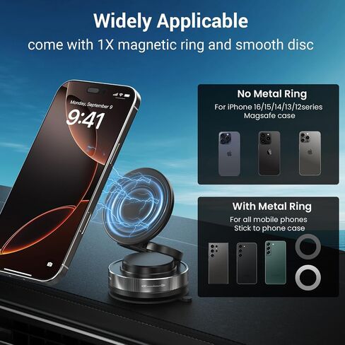 Upgraded Nano Gel Magnetic Car Phone Holder with Vacuum Suction Cup and Foldable Design for Car, Bathroom, Yoga Wall Mount, Kitchen Stand, Compatible with MagSafe and All Smartphones in Kuwait