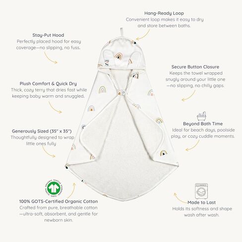 MakeMake Organics Organic Cotton Hooded Towel Baby Toddler GOTS Certified Organic Cotton Beach Poncho Towel Large Absorbent Non Toxic Neutral (Safari, 35"x35") in Saudi Arabia