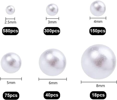 PH PandaHall 1535pcs Undrilled Pearl Beads No Holes Pearl Beads 2.5/3/4/5/6/8mm Mini Bead Vase Filler Faux Pearl for Christmas Table Scatter Wedding Birthday Party Home Decor Jewelry Making White in Kuwait