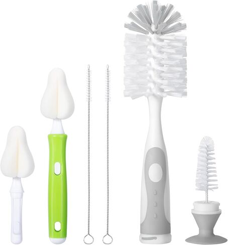 Baby Bottle Brush Set with Nylon Nipple Cleaner, Sponge & Straw Brushes (Blue) in Kuwait