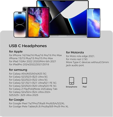 USB C Headphones for Samsung Galaxy s25 S24 S23 Ultra S22 Type C Headphones for iPhone 16 15 Pro Max Plus iPad Pro Pixel 8 Earphones with Microphone Volume Control Wired Earbuds Recording Music in Saudi Arabia
