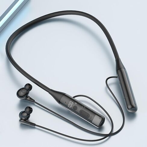 Neckband Bluetooth Headphones 100H Playtime Deep Bass Earphones Bluetooth 6.0 Headset Card-Inserting LED Display Wireless Stereo Neckband Earbuds with Microphone for Sports/Workout/Office (Black) in Kuwait