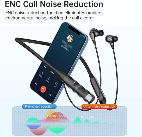 Neckband Bluetooth Headphones 100H Playtime Deep Bass Earphones Bluetooth 6.0 Headset Card-Inserting LED Display Wireless Stereo Neckband Earbuds with Microphone for Sports/Workout/Office (Black) in Kuwait