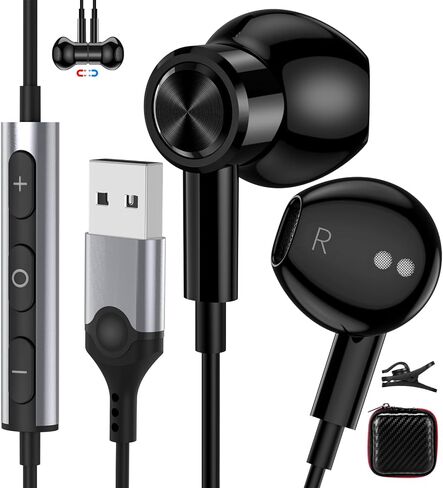 USB Earbuds with Microphone for PC,7.5ft USB A Headphones for Computer Laptop,Magnetic Wired USBA Headset with Mic Noise Cancelling Earphones for HP Dell Surface Zoom Teams Meeting Work School,Black in Kuwait