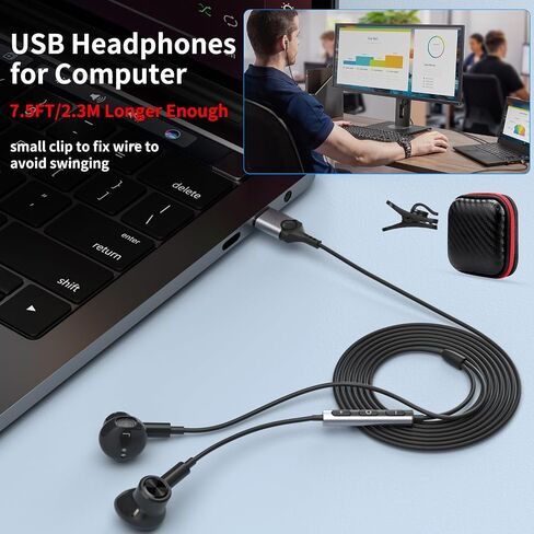 USB Earbuds with Microphone for PC,7.5ft USB A Headphones for Computer Laptop,Magnetic Wired USBA Headset with Mic Noise Cancelling Earphones for HP Dell Surface Zoom Teams Meeting Work School,Black in Kuwait