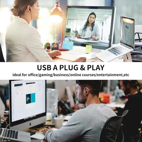 USB Earbuds with Microphone for PC,7.5ft USB A Headphones for Computer Laptop,Magnetic Wired USBA Headset with Mic Noise Cancelling Earphones for HP Dell Surface Zoom Teams Meeting Work School,Black in Kuwait
