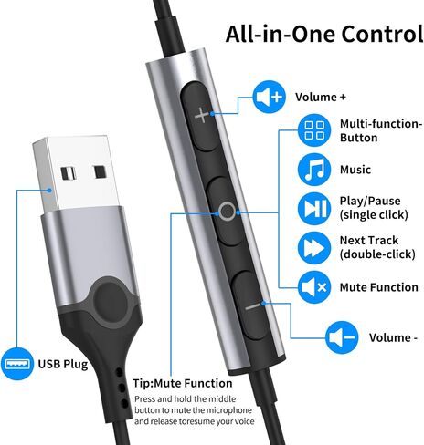 USB Earbuds with Microphone for PC,7.5ft USB A Headphones for Computer Laptop,Magnetic Wired USBA Headset with Mic Noise Cancelling Earphones for HP Dell Surface Zoom Teams Meeting Work School,Black in Kuwait