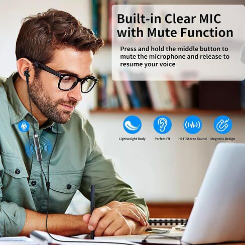 USB Earbuds with Microphone for PC,7.5ft USB A Headphones for Computer Laptop,Magnetic Wired USBA Headset with Mic Noise Cancelling Earphones for HP Dell Surface Zoom Teams Meeting Work School,Black in Kuwait
