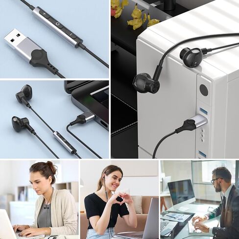 USB Earbuds with Microphone for PC,7.5ft USB A Headphones for Computer Laptop,Magnetic Wired USBA Headset with Mic Noise Cancelling Earphones for HP Dell Surface Zoom Teams Meeting Work School,Black in Kuwait