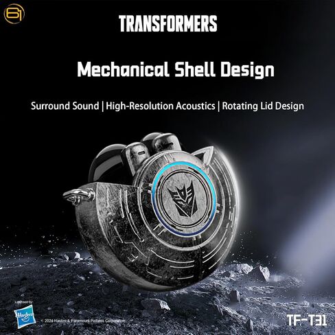 محولات TF-T31 Bluetooth TWS اللاسلكي اللاسلكي مع تصميم القشرة الميكانيكية إلغاء الضوضاء السلبية في الأذن هايفي HD HD Music Music Musics Low Contancy Sports (Black-Megatron) in Saudi Arabia