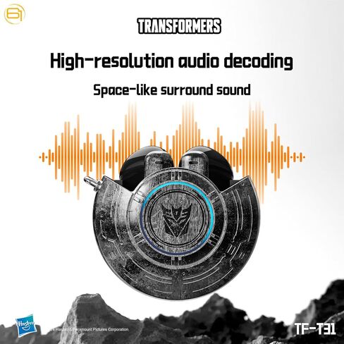 محولات TF-T31 Bluetooth TWS اللاسلكي اللاسلكي مع تصميم القشرة الميكانيكية إلغاء الضوضاء السلبية في الأذن هايفي HD HD Music Music Musics Low Contancy Sports (Black-Megatron) in Saudi Arabia