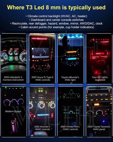 WLJH 10x White T3 Neo Wedge Led 3030 SMD Chip 8mm Base Car Dash Instrument على مدار الساعة ضوء فحص المحرك ناقل الحركة HVAC AC سخان التحكم في المناخ مصابيح التبديل إشارة استبدال لمبة in Kuwait