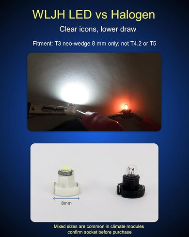 WLJH 10x White T3 Neo Wedge Led 3030 SMD Chip 8mm Base Car Dash Instrument على مدار الساعة ضوء فحص المحرك ناقل الحركة HVAC AC سخان التحكم في المناخ مصابيح التبديل إشارة استبدال لمبة in Kuwait