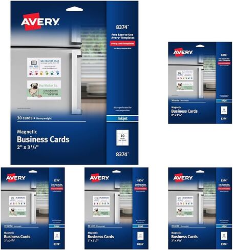 بطاقات عمل مغناطيسية قابلة للطباعة من Avery، 2 × 3.5 بوصة، أبيض غير لامع، 30 بطاقة فارغة للطابعات النافثة للحبر (08374) in Saudi Arabia