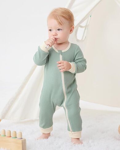 Bafeicao Unisex Baby Boy Girl 2 Pack Rompers Long Sleeve Two Way Zipper Romper One Piece Jumpsuits Clothes Sets in Kuwait