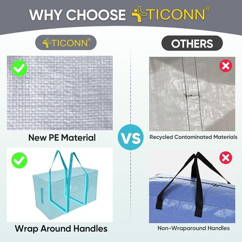 TICONN 2 Pack Extra Large Moving Bags with Zippers & Carrying Handles, Heavy-Duty Storage Tote Moving Boxes for Space Saving in Kuwait