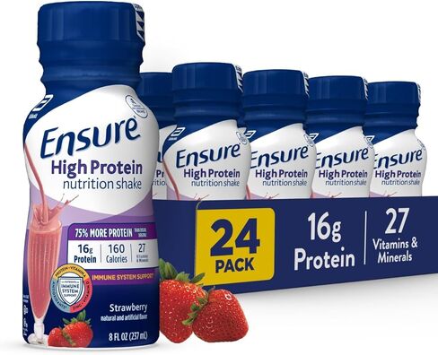 Ensure High Protein Nutritional Shake, 16g Protein, Meal Replacement Shakes, With Nutrients to Support Immune System Health, Strawberry, 8 Fl Oz (Pack of 24) in Kuwait