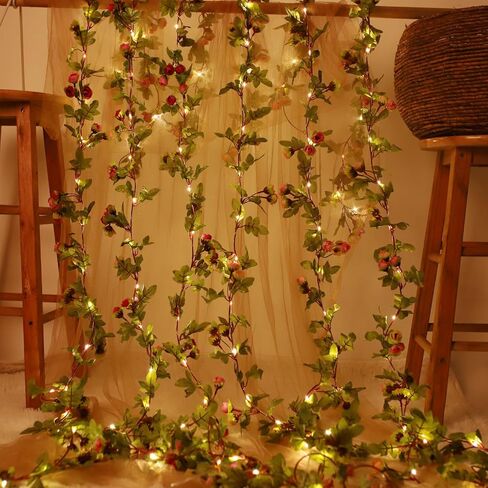 fielegen 20 led روز زهرة سلسلة أضواء 7.2ft زهرة اصطناعية إكليل مع أضواء خرافية أضواء كرمة الورد لعيد الحب حديقة حفل زفاف الجدول ديكور الشكر أضواء عيد الميلاد ديكور in Kuwait