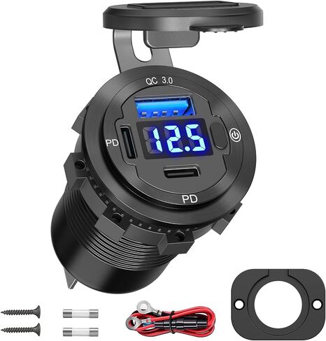 12 Volt USB Outlet: Qidoe 12V USB Outlet USB Car Port Aluminum 30W PPS PD 3.0 Motorcycle USB Charger Waterproof USB Port Dual QC3.0 USB Socket with Switch 12V/ 24V Vehicle Marine Boat RV Accessories in Saudi Arabia