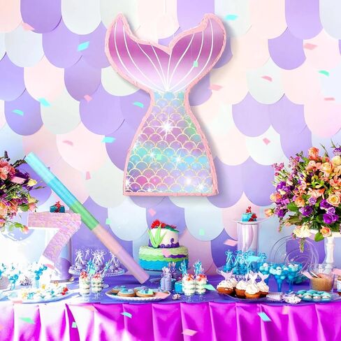 Zhanmai Small Mermaid Pinata for Birthday 11.8x16.5 Inch Girl Party Plain Pinatas Decorations with Stick Blindfold Confetti Mermaid Party Decorations Favors for Kids Boys Sports Themed Supplies in Kuwait