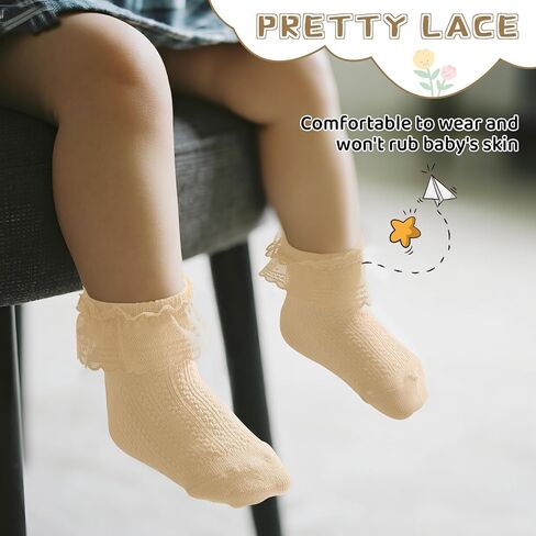 Durio Ruffle Socks for Baby Toddler Girls, Baby Lace Ankle Socks | Combed Cotton Blend, Adorable Dress Frilly Socks, Soft Stretch Cuffs and Textured Knit for Daily Wear, Dress-Up, Photo, Party in Saudi Arabia