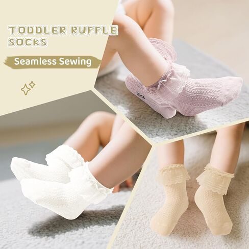 Durio Ruffle Socks for Baby Toddler Girls, Baby Lace Ankle Socks | Combed Cotton Blend, Adorable Dress Frilly Socks, Soft Stretch Cuffs and Textured Knit for Daily Wear, Dress-Up, Photo, Party in Saudi Arabia